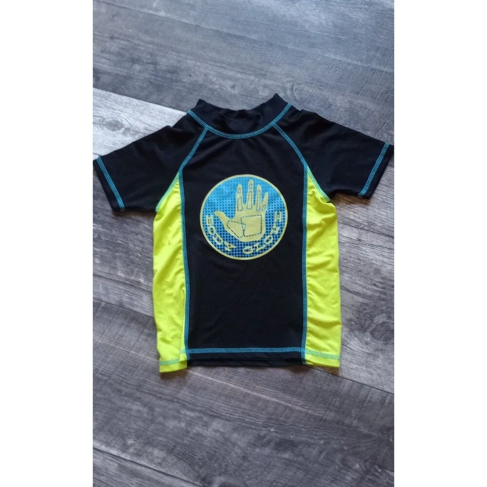 Body Glove Boys 8 Short Sleeve Rash Guard Black/Neon Yellow Swim Top